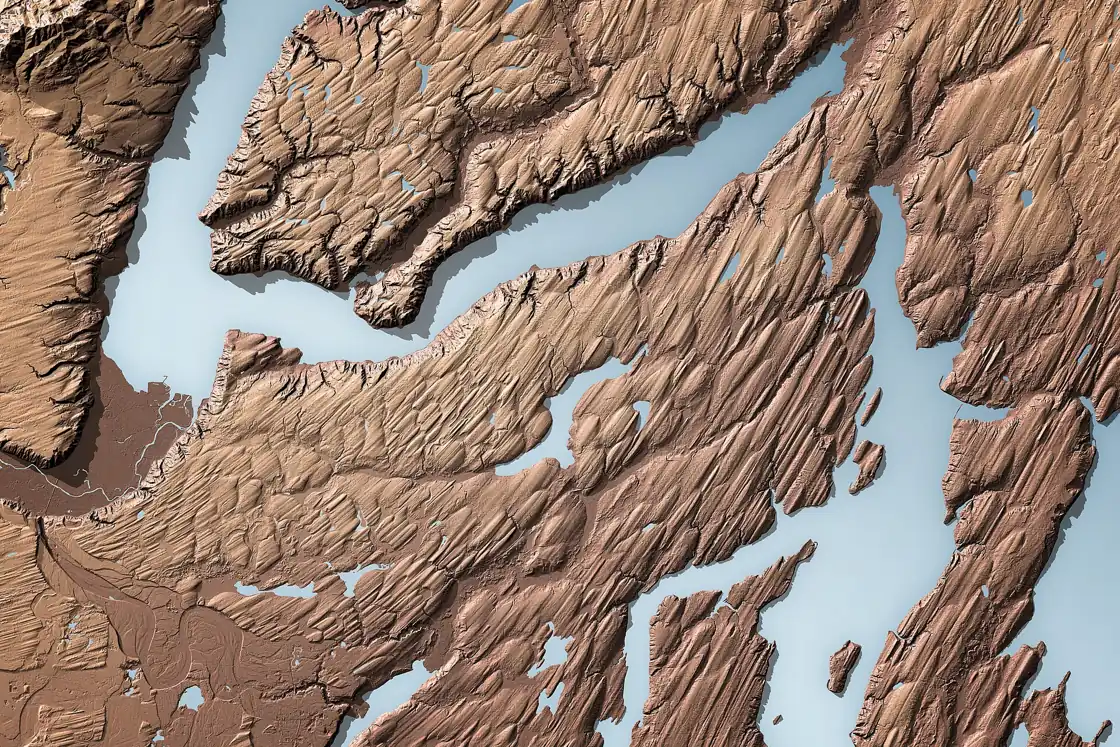 Color hillshade visualization of terrain derived from LiDAR data